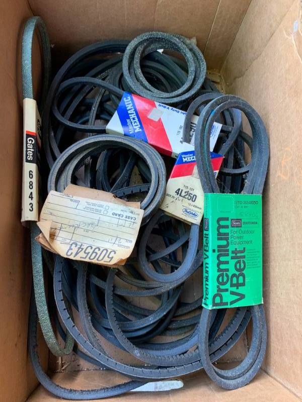 lot 143 image: (30) V-Belts and (1) Small Engine Gas Can