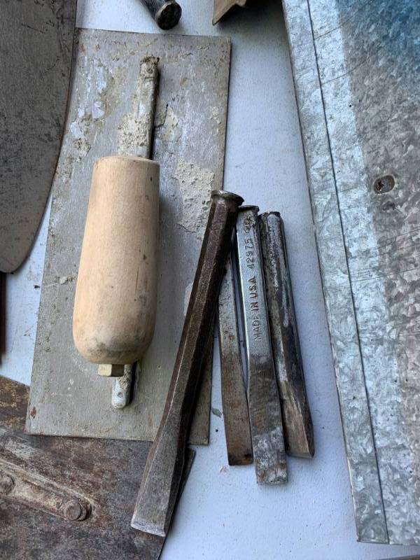 lot 144 image: Lot of Cement Tools with Box & Chisels