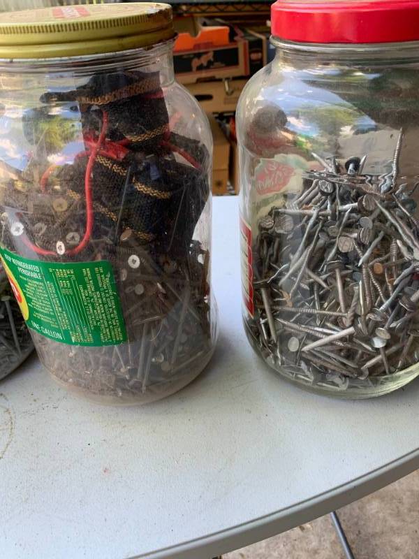 lot 147 image: (4) Large Jars of Nails - Screws - Air Conditioning Fuses