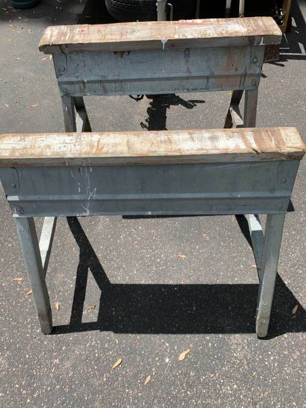 lot 186 image: (2) Fold Up Metal Saw Horses