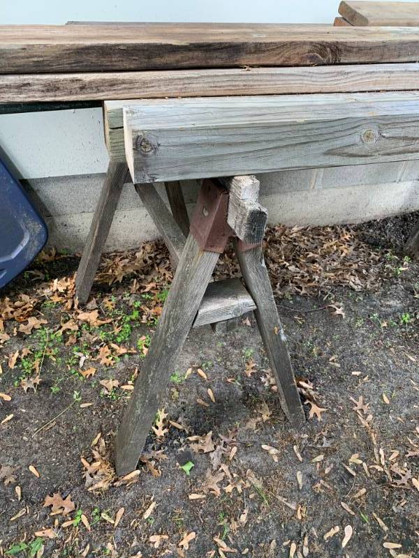 lot 215 image: Miscellaneous Lumber - Saw Horses - Plastic Pallet