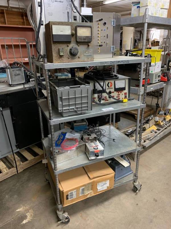 Rolling shelf  cart w contents