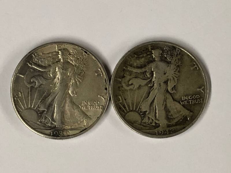 lot 80 image: 2 Walking Liberty Halves 1939-D and 1942-S