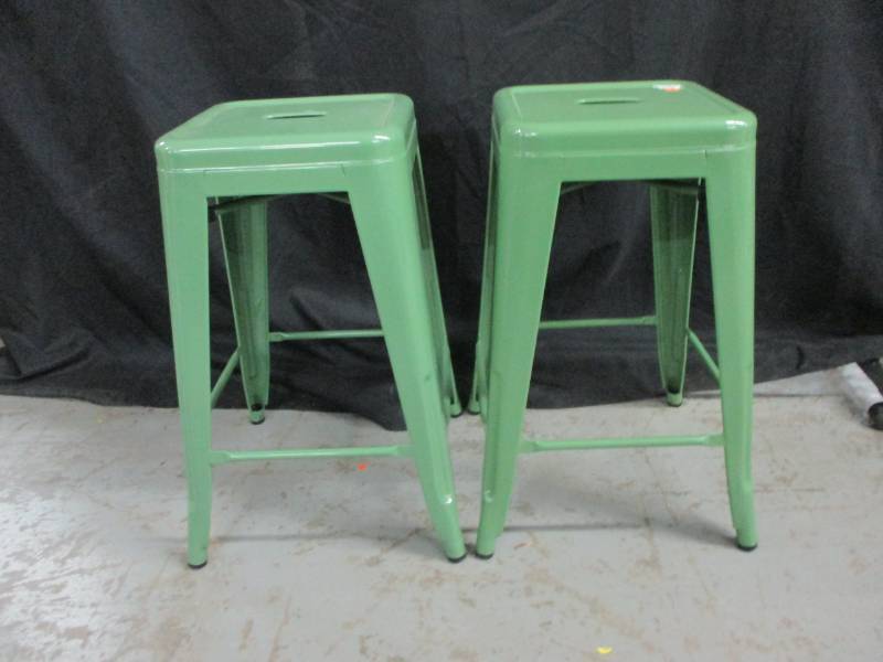 lot 5 image: 2 Green Metals Stools