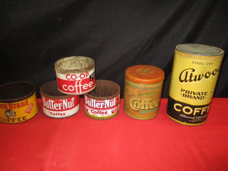 lot 135 image: Six Vintage Coffee Cans