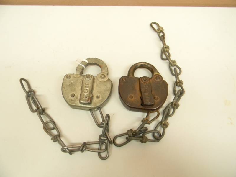 lot 43 image: 2 ANTIQUE  VINTAGE ADLAKE RAILROAD LOCKS - P C RR & S C L RR - VERY COOL - SEE PICTURES