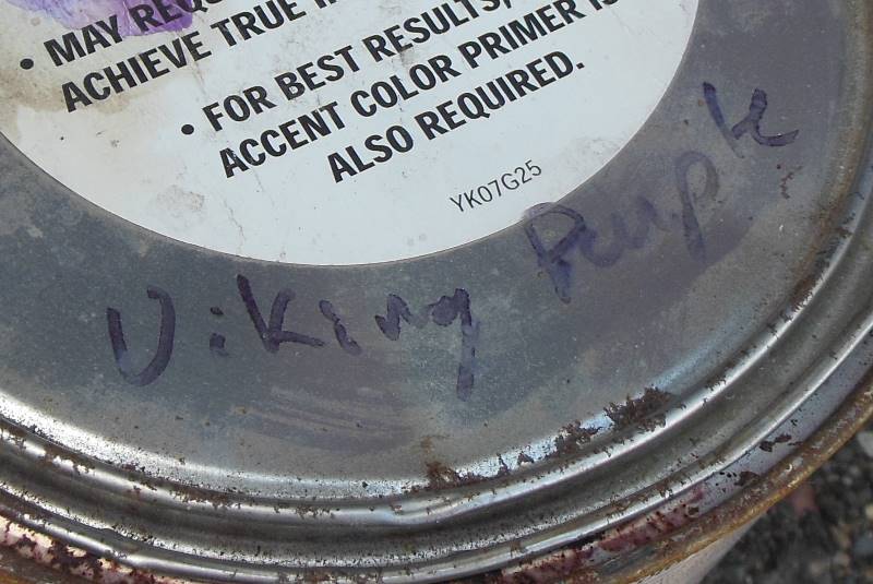Gallon of Paint (term used loosely) marked Viking Purple
