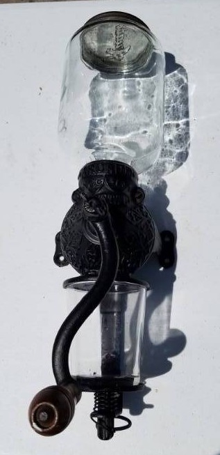 lot 32 image: Vintage Arcade Crystal Wall Mounted Coffee Grinder w original top
