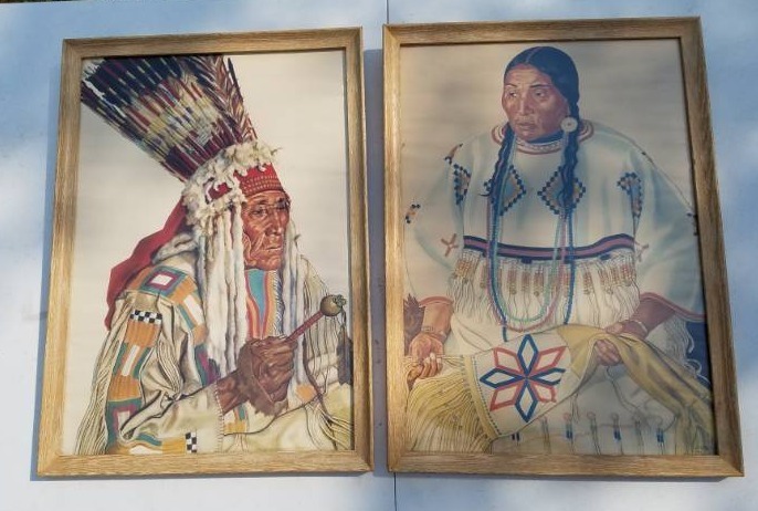 lot 82 image: Great Norther Railroad by Winold Reiss Black Feet Indian 1920s calendar top framed