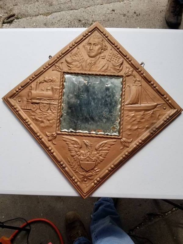 lot 87 image: Diamond George Washington Tin Cover picture with wooden back