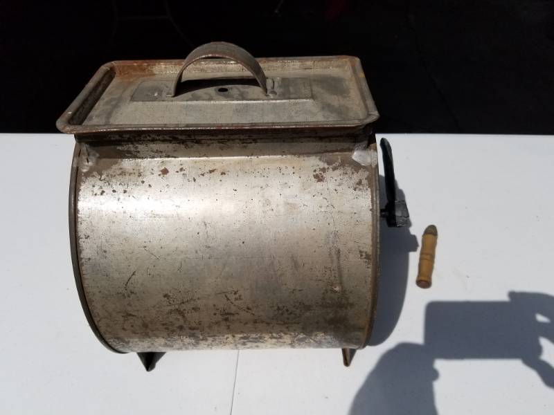 lot 99 image: Vintage tin butter churn with broken handle