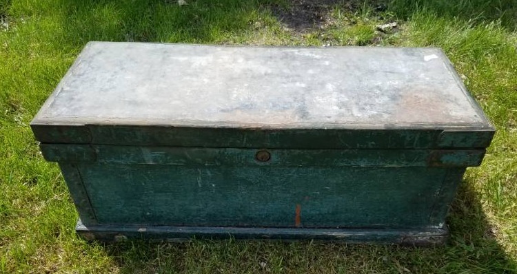 lot 137 image: Vintage wood and Tin Storage Box