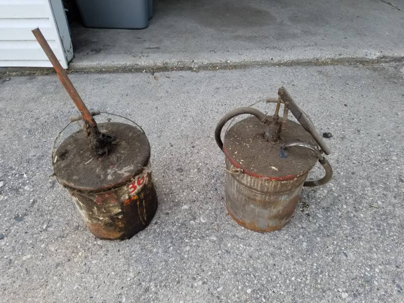 lot 140 image: lot of 2 Cenex 5 gallon Grease pails with pumps