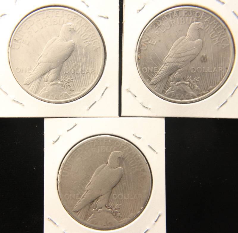 3 PEACE SILVER DOLLARS 1922 1922-D 1922-S