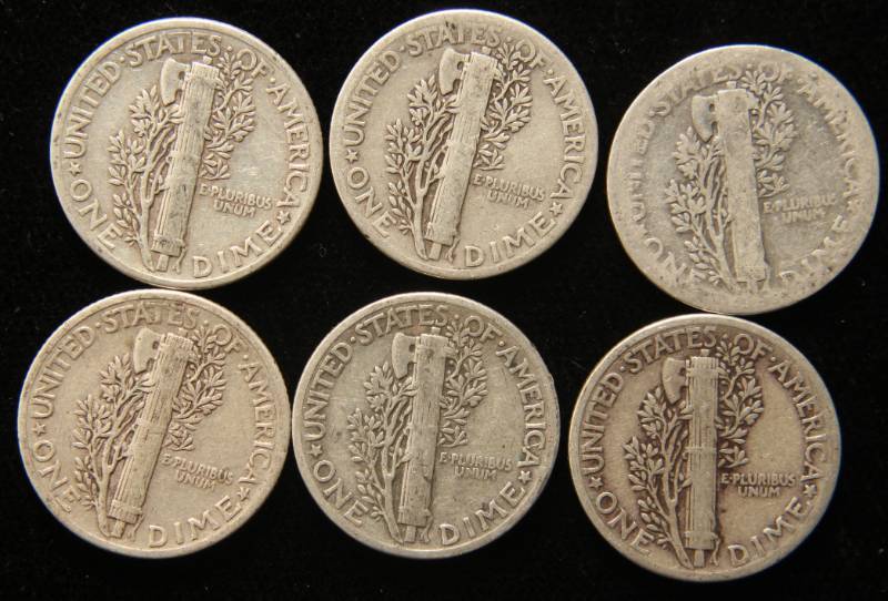 GROUP OF 6 MERCURY SILVER DIMES