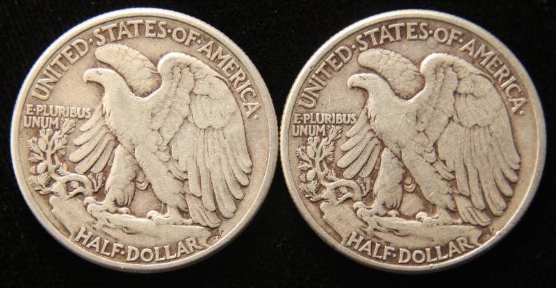 2 WALKING LIBERTY HALF DOLLARS 1944 1945