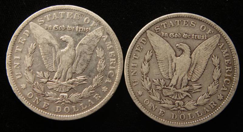 2 MORGAN SILVER DOLLARS 1887-O 1890-O