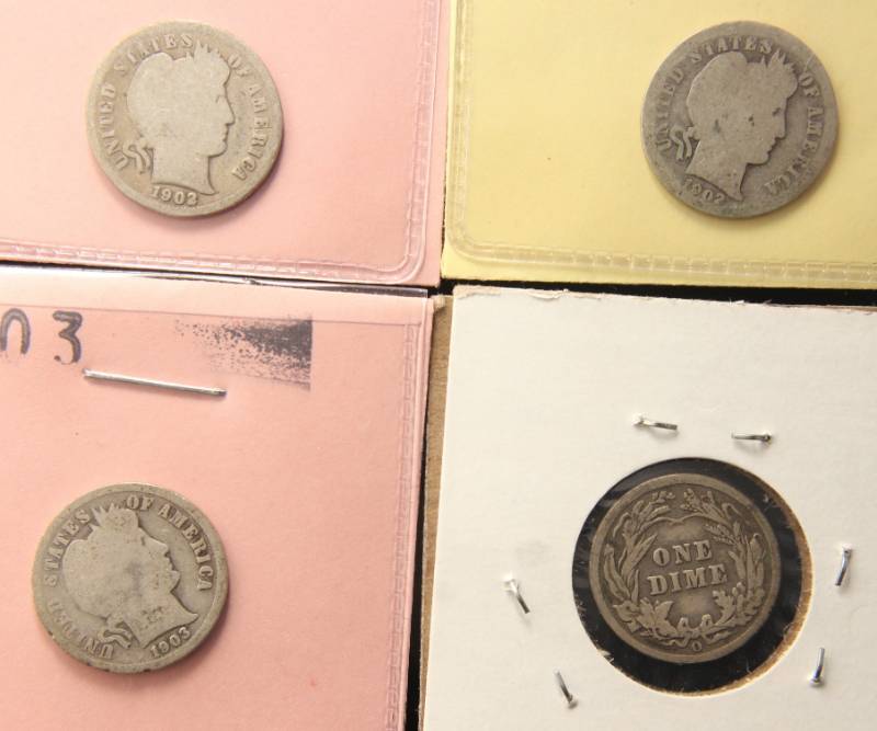4 BARBER DIMES 1902 1902-O 1903 1903-O