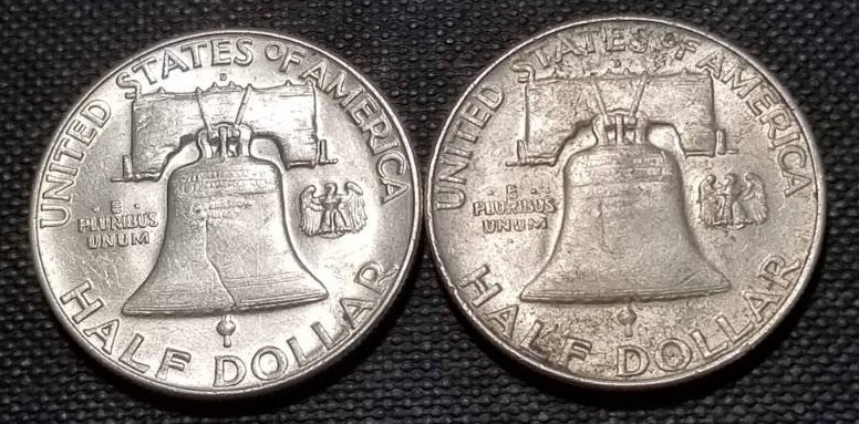 2 AU-UNC FRANKLIN SILVER HALF DOLLARS