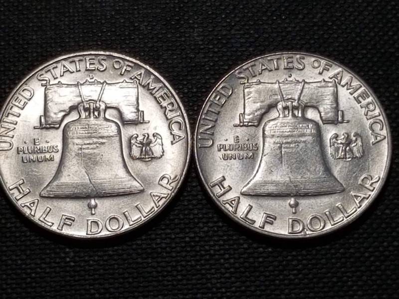 2 AU-UNC FRANKLIN SILVER HALF DOLLARS