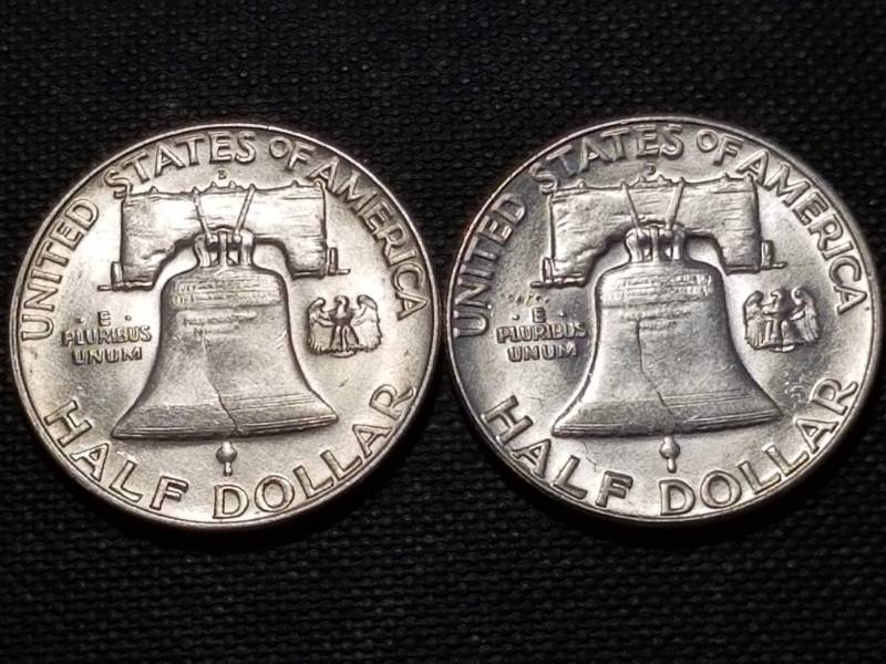 2 AU-UNC FRANKLIN SILVER HALF DOLLARS