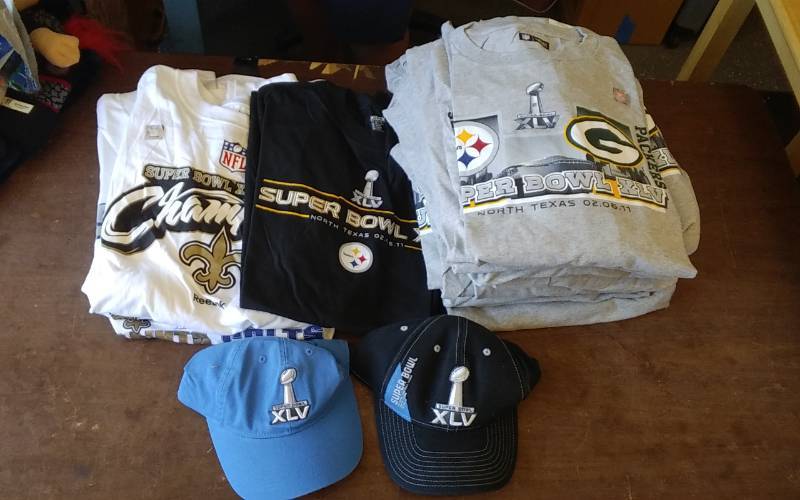 Lot Of 19-Long Sleeve Super Bowl T-Shirts (Packers-Steelers), 2-Caps, 3-Other Shirts