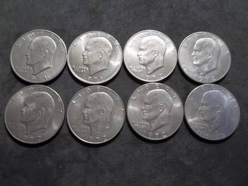 8-Ike Dollars 1971, 1972 & 1976 Bicentennial