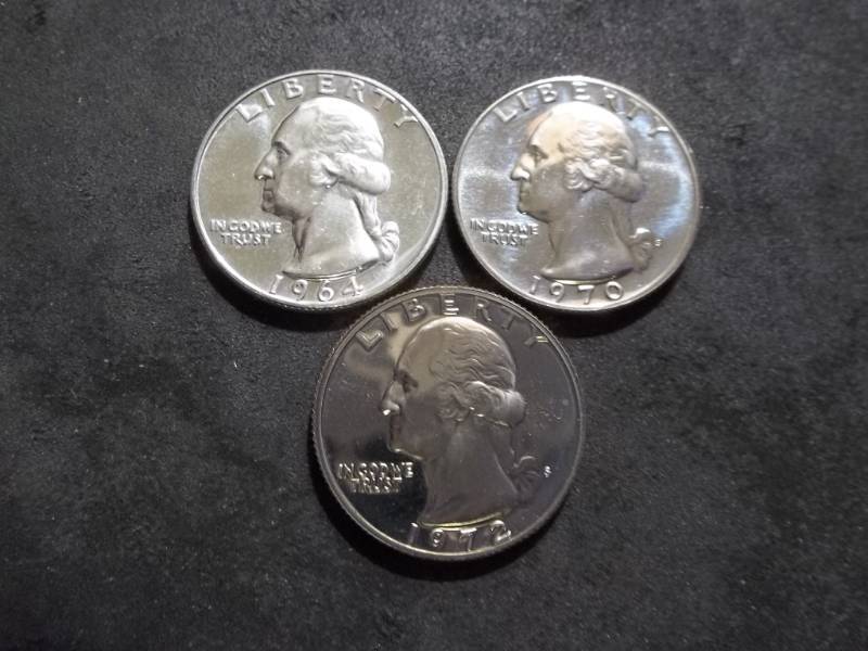 1964, 1970, 1972 Washington Proof Quarters