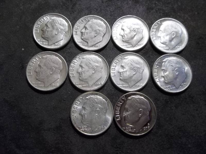 9-Roosevelt Dimes From 1947-1964 & A 1977 Proof