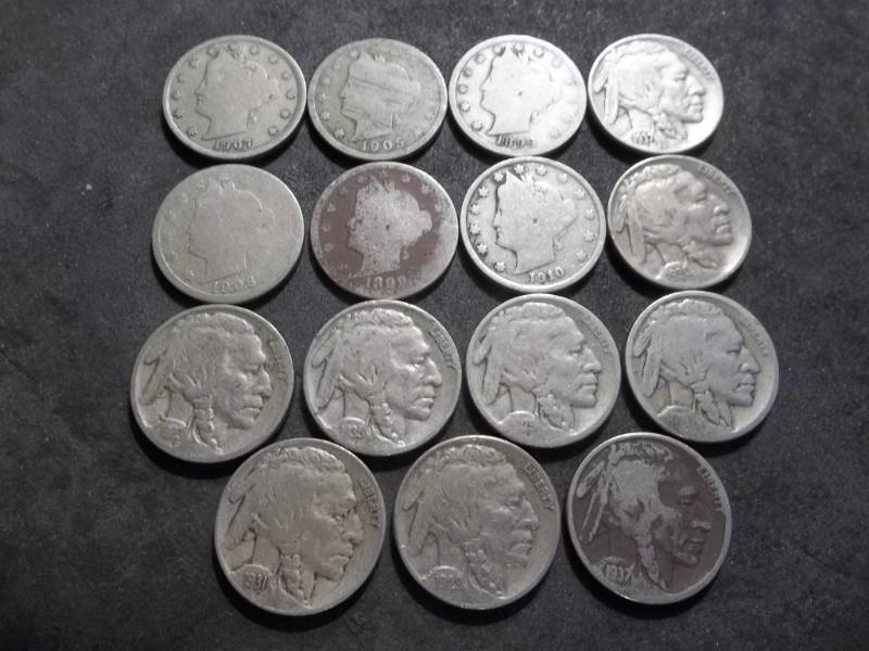 6-V-Nickels 1899-1910, 9-Buffalo Nickels 1919-1937 (Including A 1931 S)
