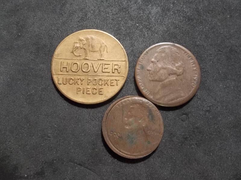 1933 Hoover Lucky Pocket Piece, 1970 2-Headed Jefferson Nickel, Lincoln Backwards & Inside Out Strike Cent