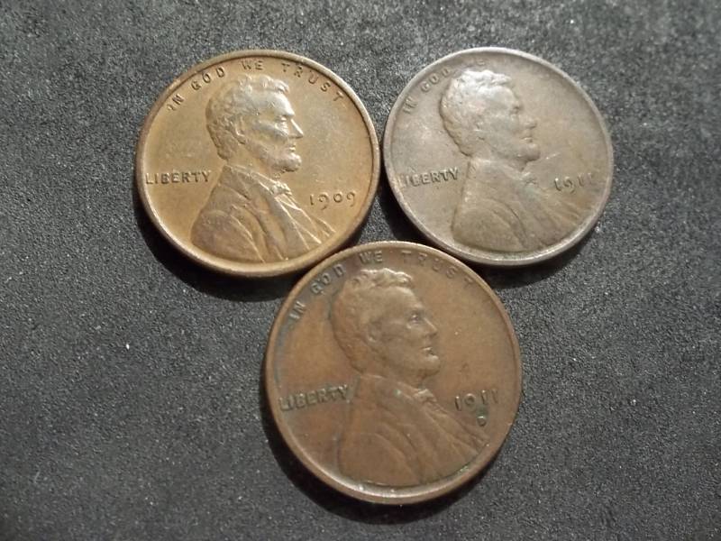 1909, 1911, 1911 D Lincoln Cents