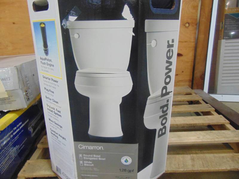 lot 35 image: KOHLER Cimarron Complete Solution White WaterSense Round Chair Height 2-Piece Toilet 12-in Rough-In Size 98976-0 - Missing Tank