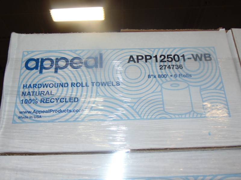 lot 117 image: Appeal 100% Recycled Hard Roll Towel, 8 x 800 in Natural 6 Rolls per Case GID-274736