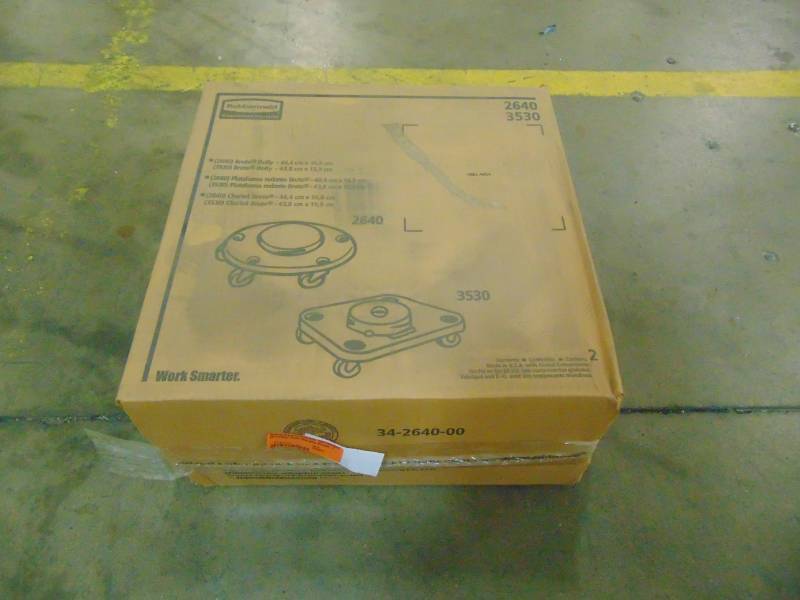 lot 142 image: Rubbermaid Commercial Products Brute 28 and 40 Gal. Square Trash Can Dolly RCP3530