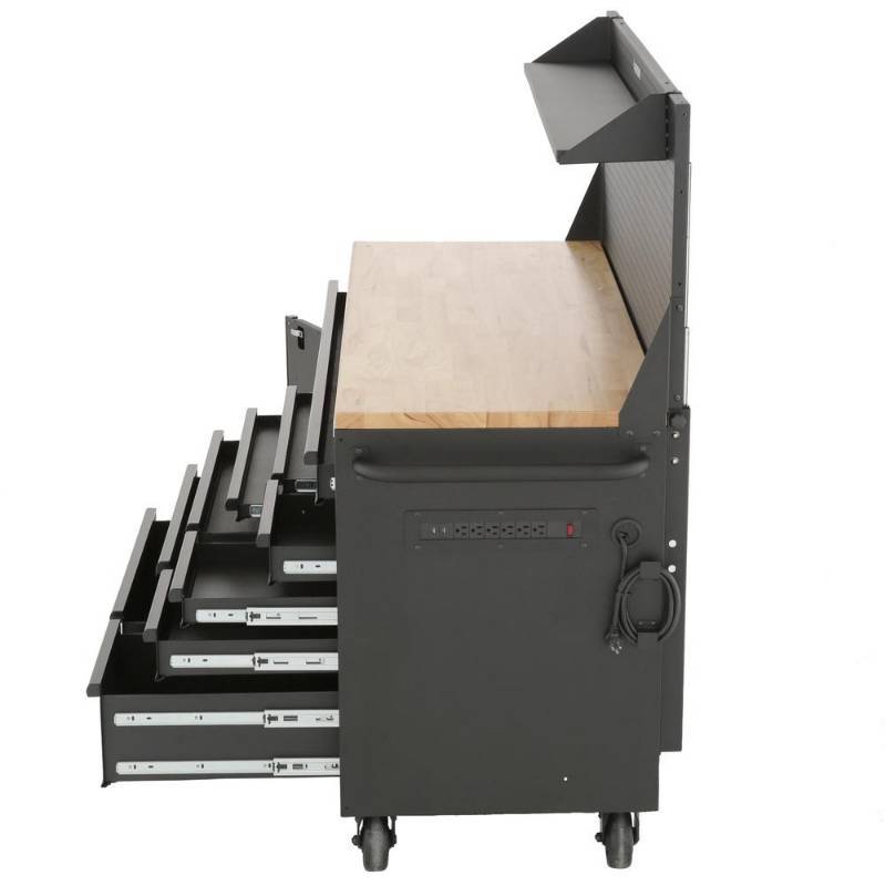 lot 145 image: Husky 61 in. 10-Drawer 1-Door 24 in. D Mobile Workbench with Pegboard and Shelf in Textured Black Matte HOTC6110BB1M