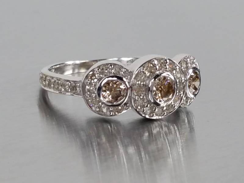 Elegant Chocolate and White Diamonds in a Designer Style Estate Ring - 14k White Gold