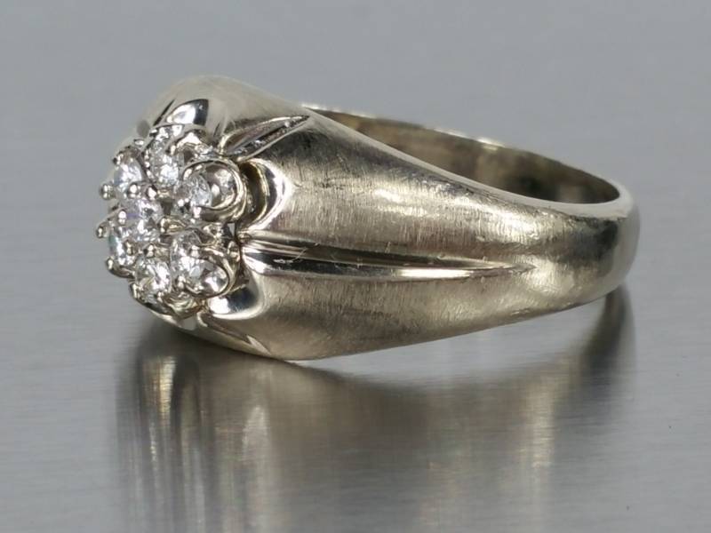 Stately Mens Diamond Ring in Brushed 14k Yellow Gold