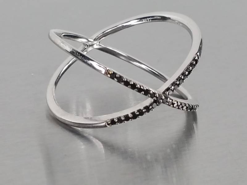 Unique Criss Cross Black Diamond Estate Ring in 10k White Gold