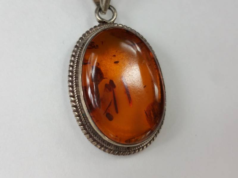 Amber Pendant in Sterling Silver with an Italian Sterling Silver Chain