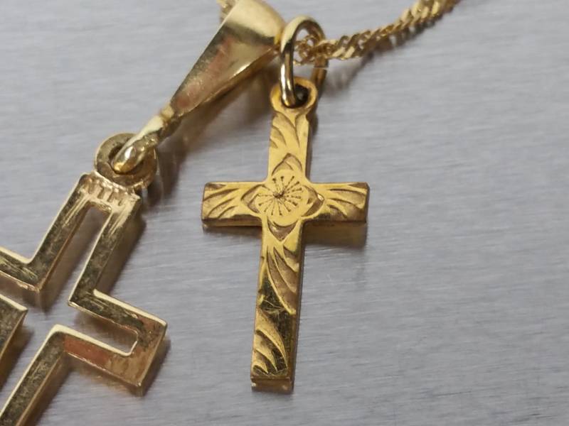 Double Crossed - Two Cross Necklace in 14k Yellow Gold