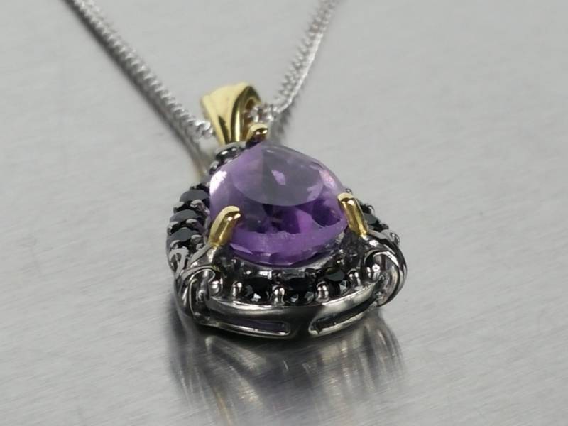Beautiful Amethyst Designer Estate Pendant and Chain in Sterling Silver