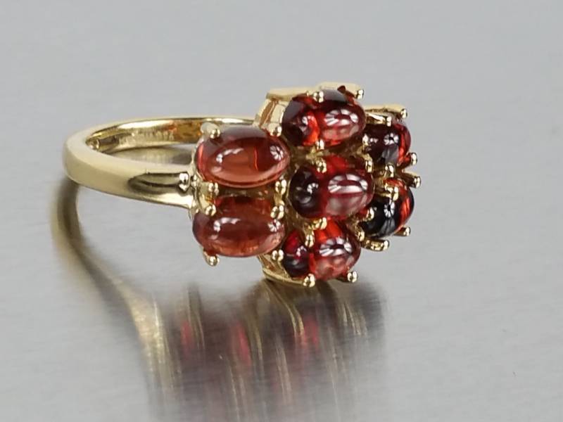 Brilliant Cabochon Garnets set in Gold over Sterling Silver Estate Ring