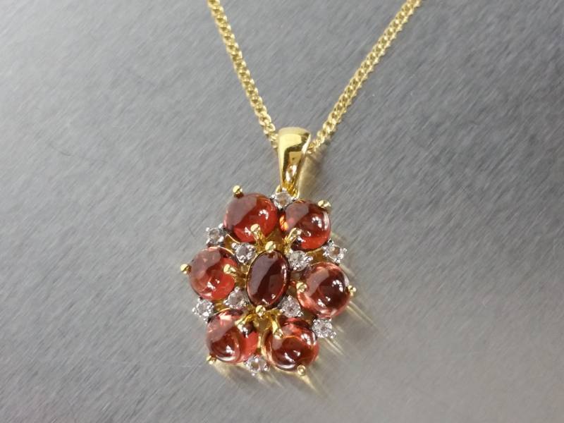 Brilliant Cabochon Garnets set in Gold over Sterling Silver Estate Necklace