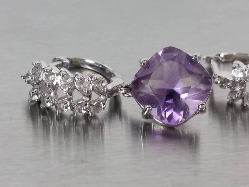 Elegant Amethyst Estate Earrings in Sterling Silver
