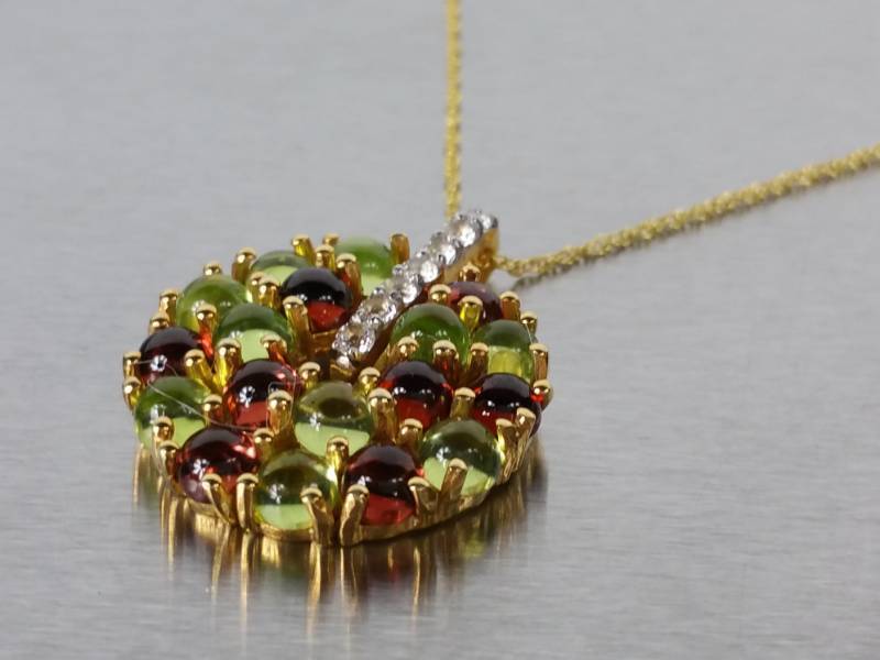 Stunning Cabochon Peridot and Garnet Estate Necklace in Gold over Sterling Silver