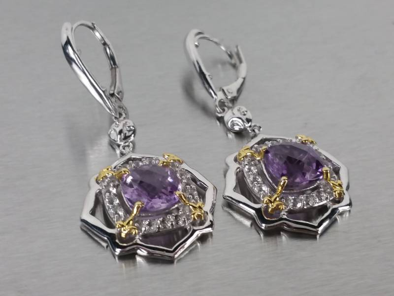 Elegant Amethyst Estate Earrings in Sterling Silver
