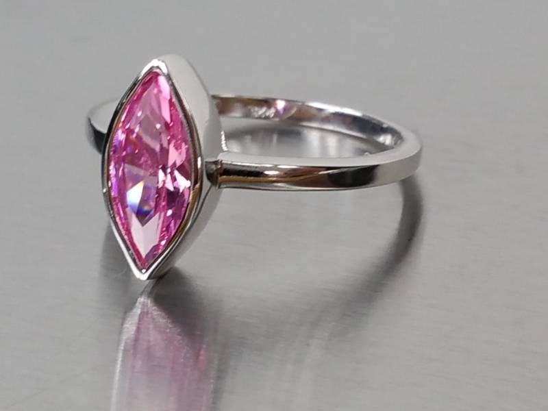 Ladies Pink Estate Ring in Sterling Silver