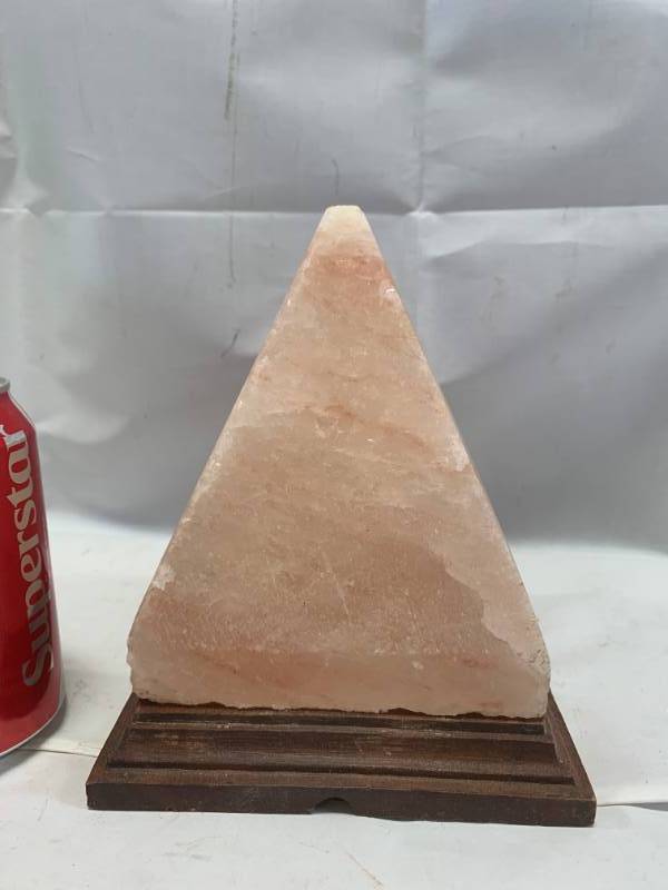 Himalayan Salt Lamp Pyramid with Light & Wood Base New