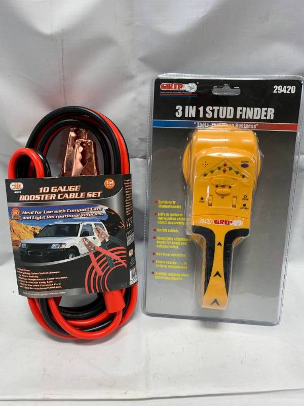 Brand New 10 Gauge Booster Cable & 3 in 1 Stud Finder
